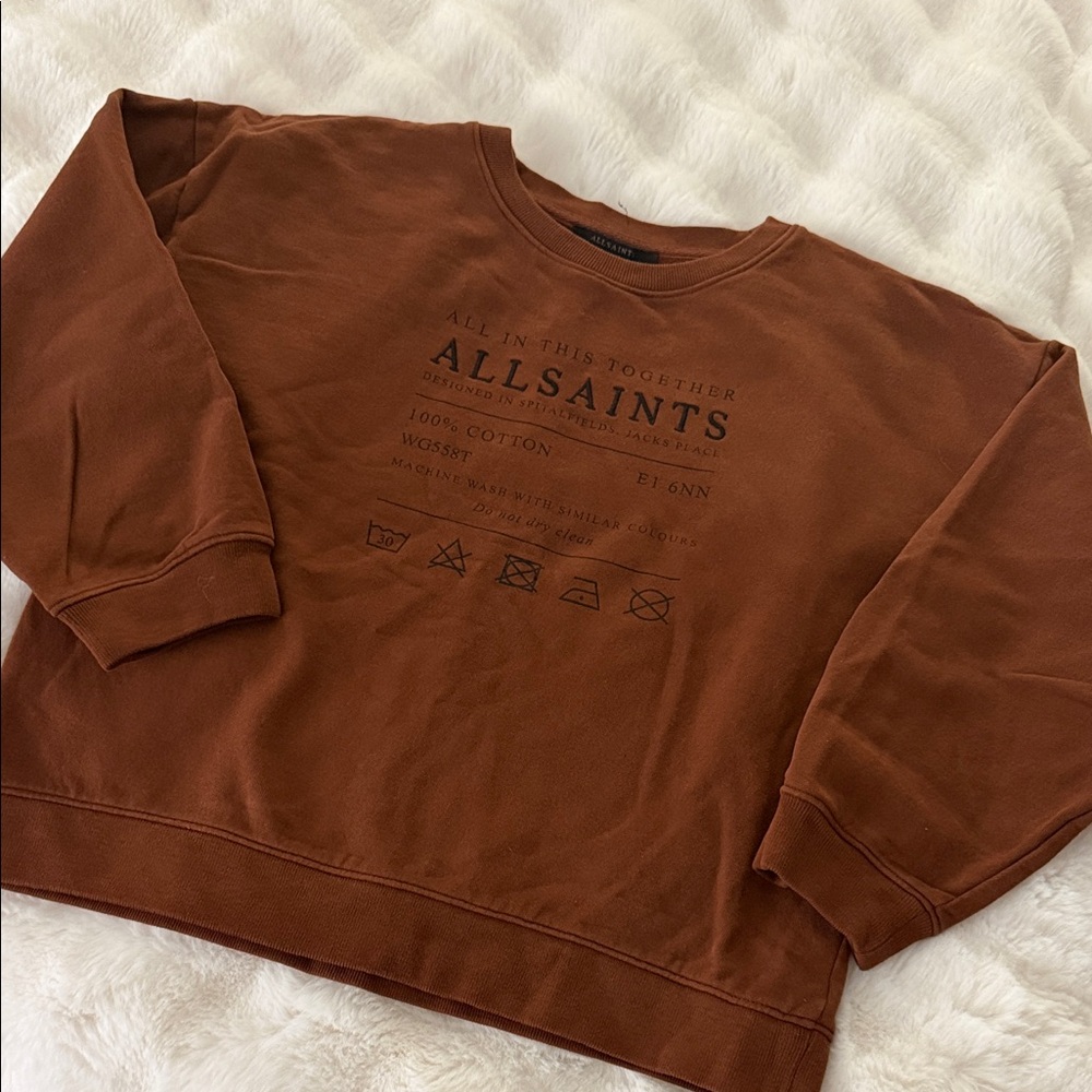 All Saints Men's Rust Crewneck Sweater